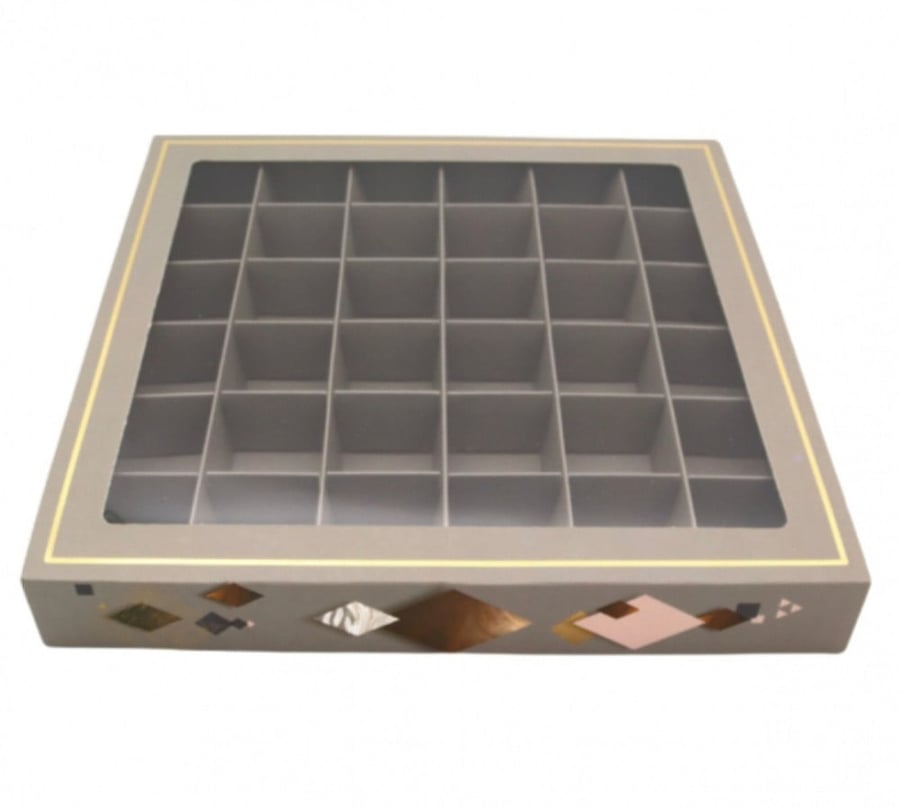 Luxury Chocolate Presentation and Packaging Box with Clear Square Window - 36 Sections
