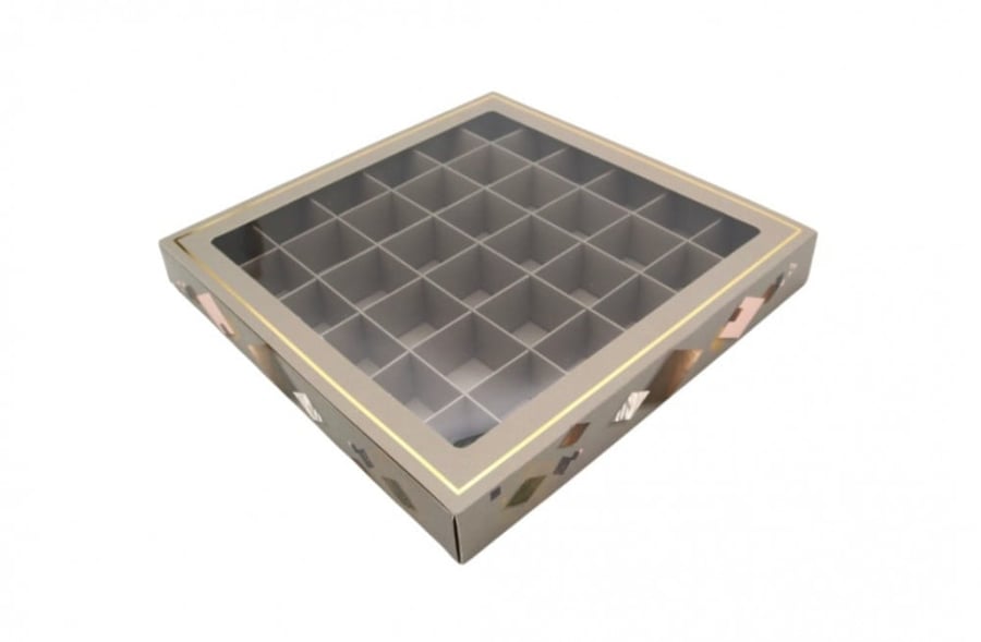 Luxury Chocolate Presentation and Packaging Box with Clear Square Window - 36 Sections
