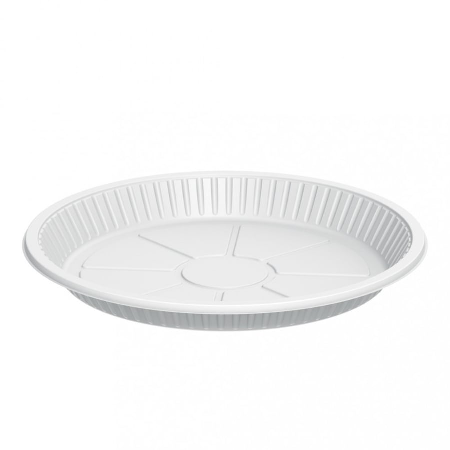 Set (50) white round plastic plates, size 18