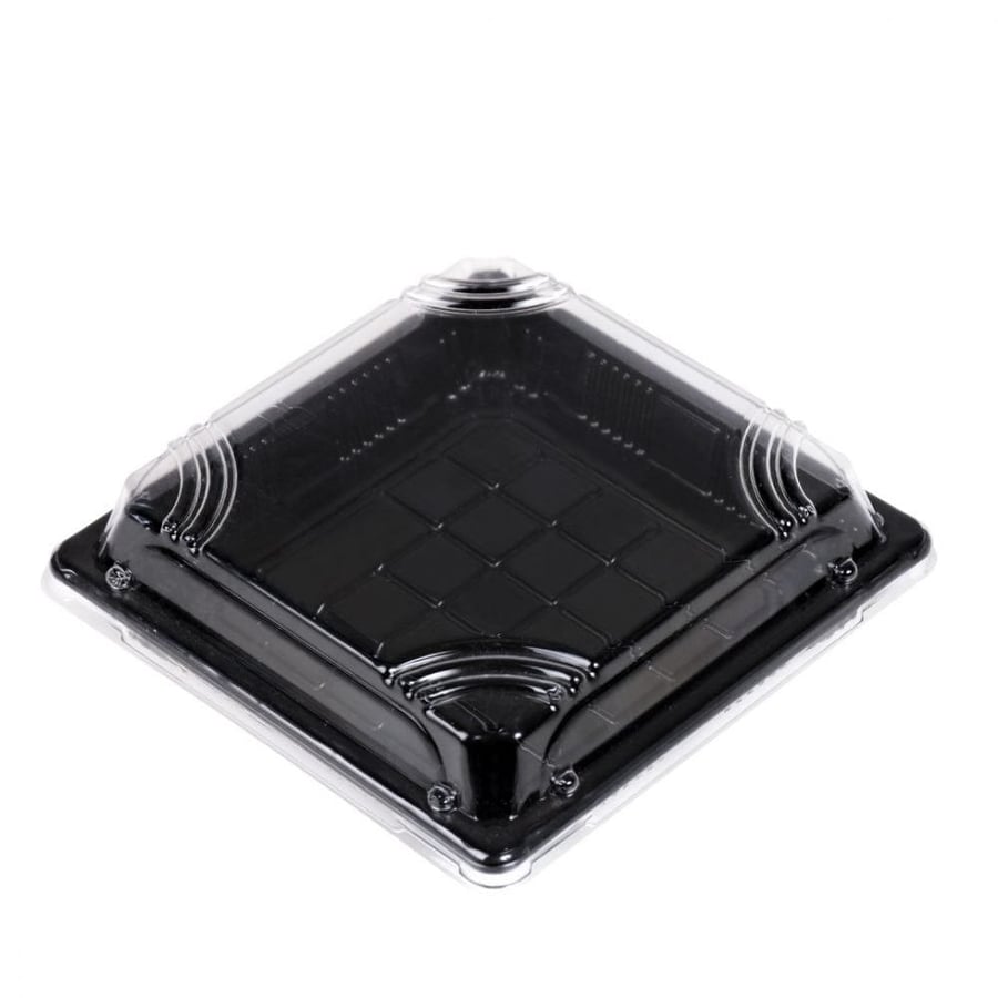 Set (12) black square bowls with transparent lid 15.5*15.5*4 cm