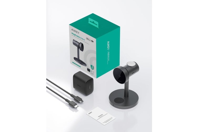 AUKEY شاحن لاسلكي مغناطيسي 3 في 1 من Aukey MagLink (رمادي) = 689323787425