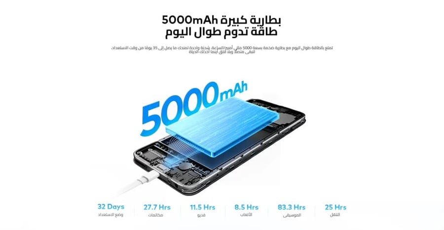 ITEL آيتيل جوال A100C مساحة 128GB ورام (3+5) يدعم 4G  ازرق = 4894947104770