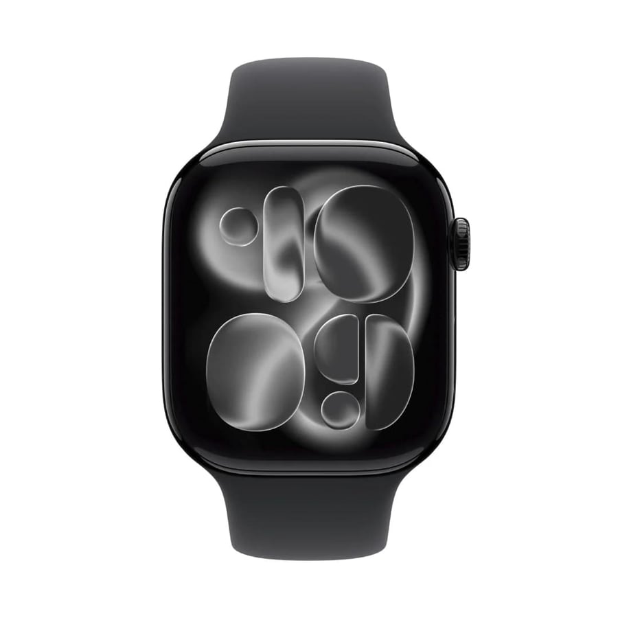 Apple آبل ساعة الجيل الحادي عشر GPS مقاس 46 مم ألمنيوم اسود مع سوار رياضي M/L أسود = 195950631791