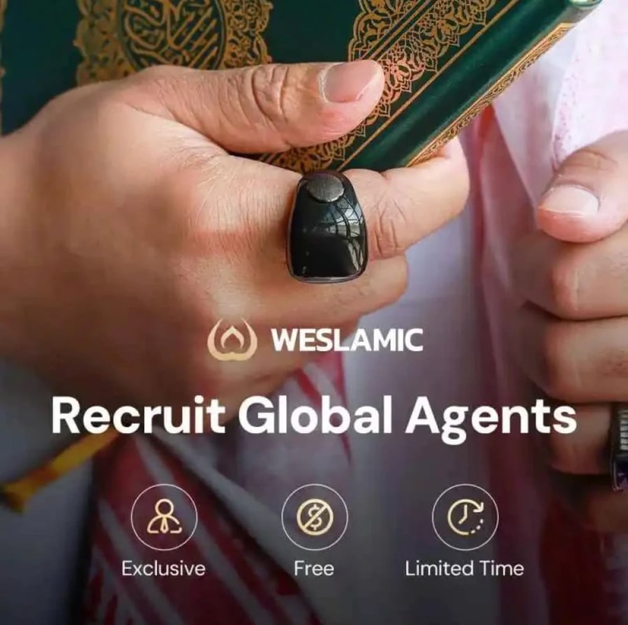 WESLAMIC – خاتم التسبيح الذكي بتذكير للصلاة ، شاشة OLED ، مقاوم للماء ، وبطارية تدوم 10 أيام أسود = 6978066040015