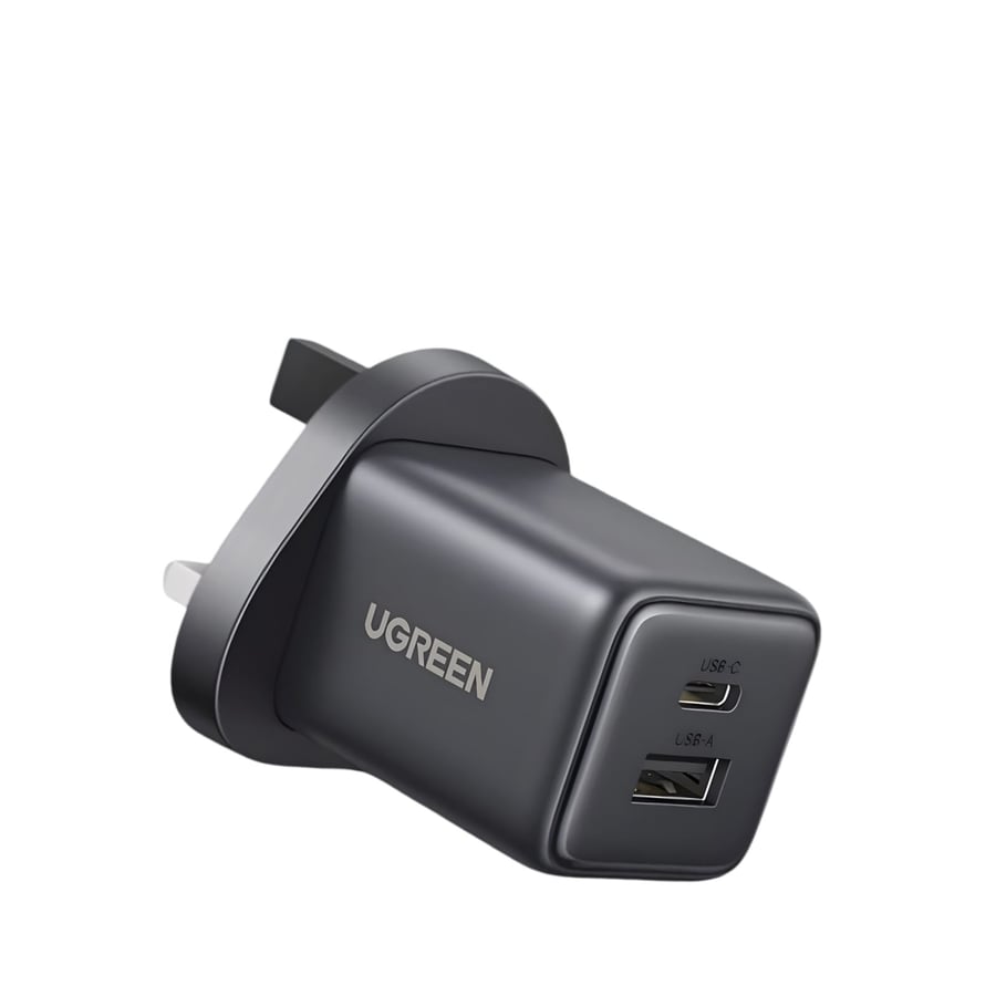 Ugreen شاحن جداري يوجرين بتقنية GaN بمنفذ USB ومنفذ USB-C بقوة 30 واط رمادي = 6941876260362
