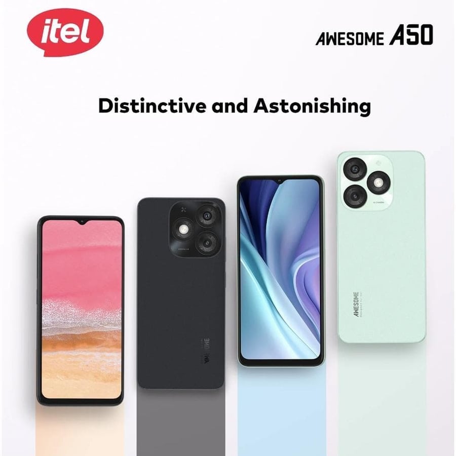 ITEL آيتل جوال A50 سعة 256 جيجا ورام 8+4 اسود الجيل الرابع = 4894947065507