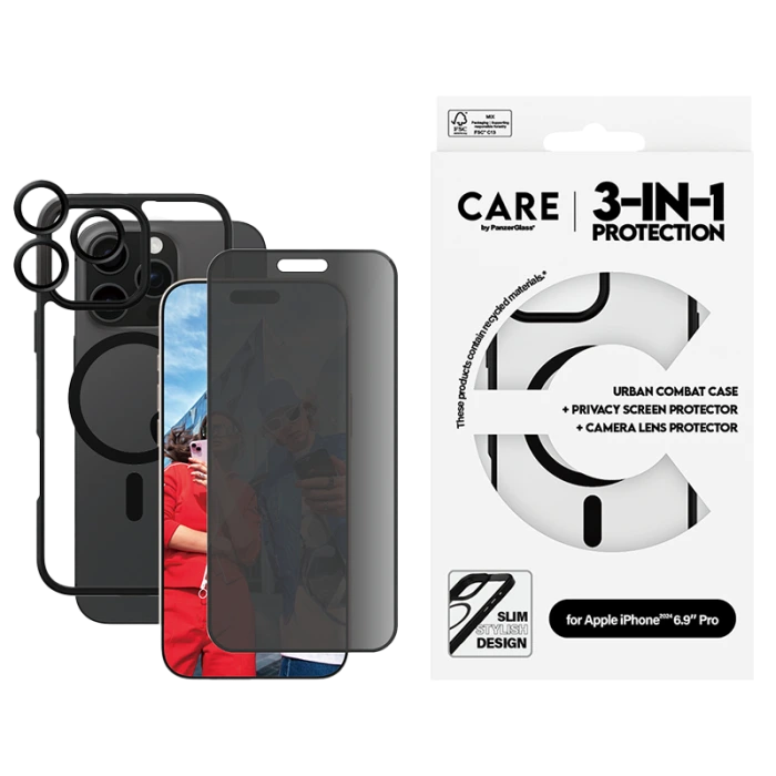 PanzerGlass مجموعة حماية PanzerGlass CARE الرائدة 3 في 1 لهاتف iPhon 6.9 Pro - الخصوصية شفاف = 5715685004902