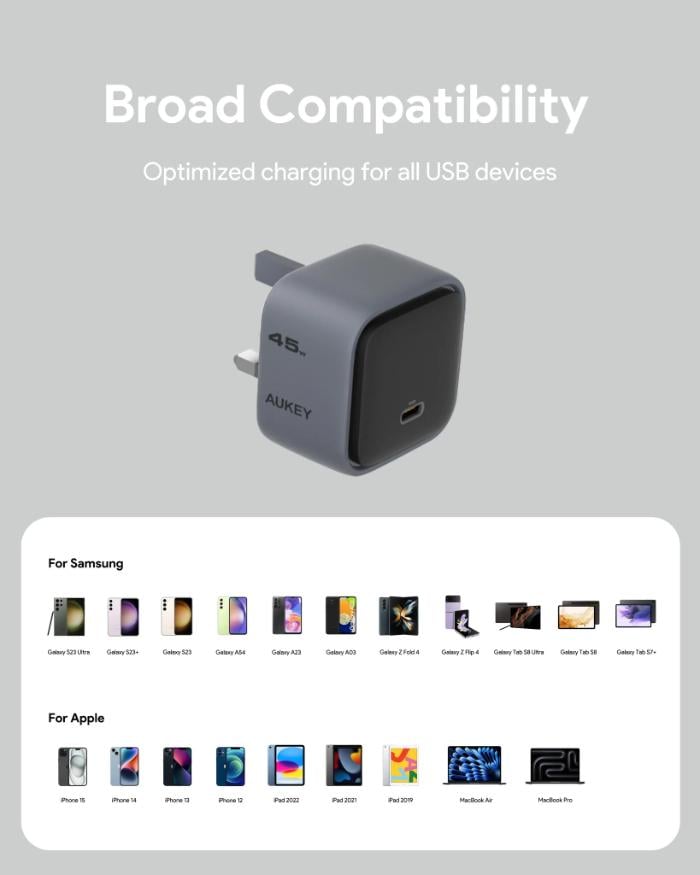 AUKEY شاحن حائط Aukey PA-C2 Comet 45W PD بتقنية GaN =689323789245