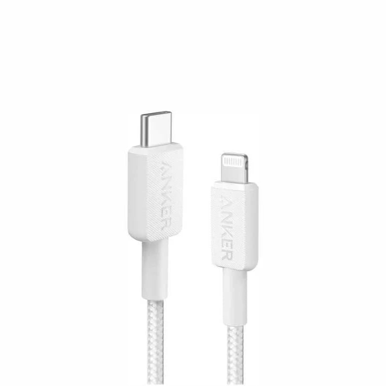 ANKER أنكر كابل من النوع C إلى Lightning مصنوع من القماش، طوله 0.9 متر أبيض = 194644114503