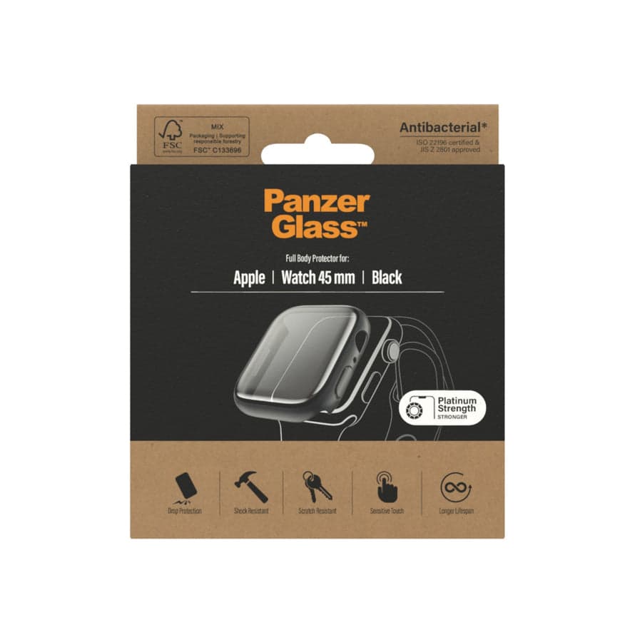 PanzerGlass بانزر جلاس كفر وحامي شاشة لساعة ابل الاصدار السابع مقاس 45 ملم - أسود = 5711724036644