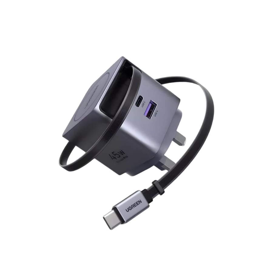 UGREEN يوجرين شاحن جداري Nexode Pro بقوة 65 واط مع كابل USB-C قابل للسحب رمادي = 6941876268269