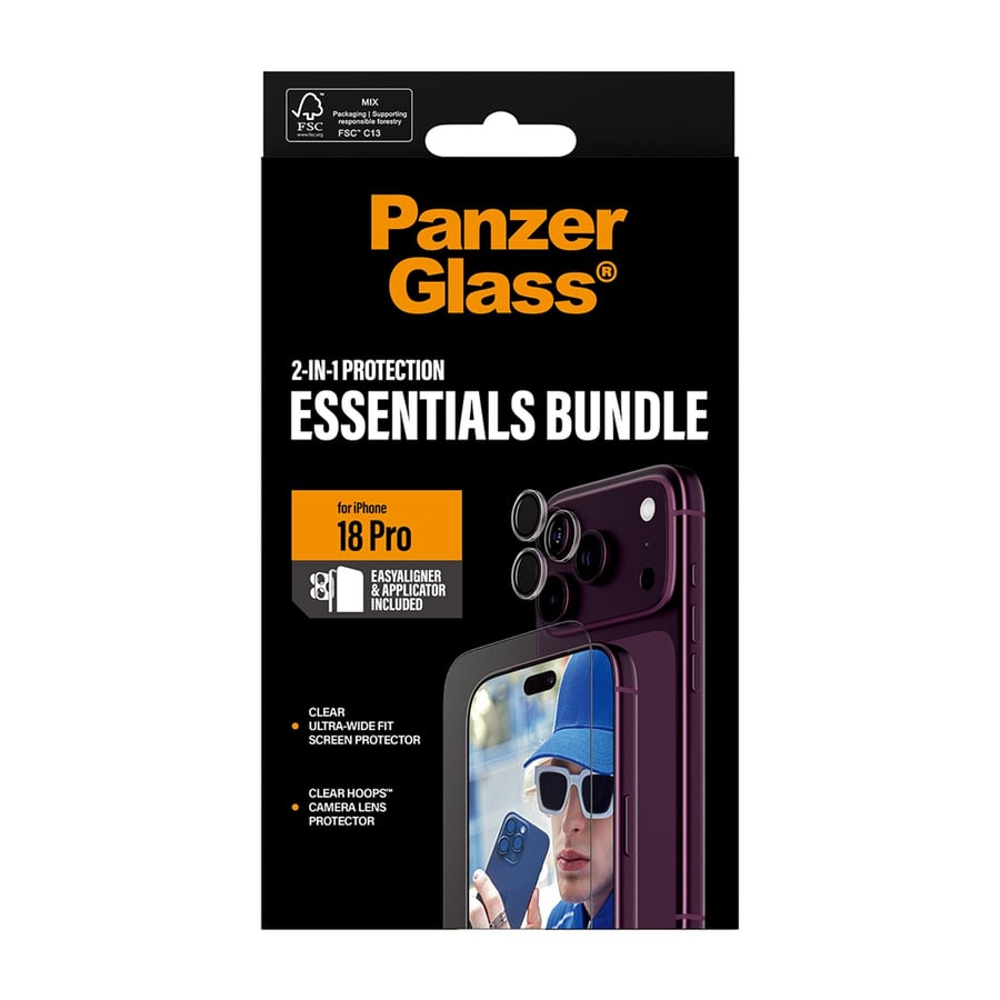 PanzerGlass بانزر جلاس بكج حماية بانزر جلاس Essentials شاشة و عدسة كاميرا ايفون 18 برو شفاف = 5715685045110
