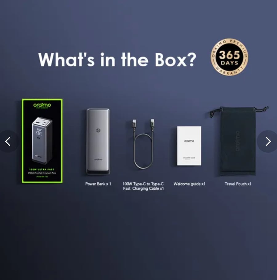 Oraimo اورايمو شاحن جداري بقوة 20 واط مع كابل من تايب سي إلى تايب سي أسود = 4894947025617