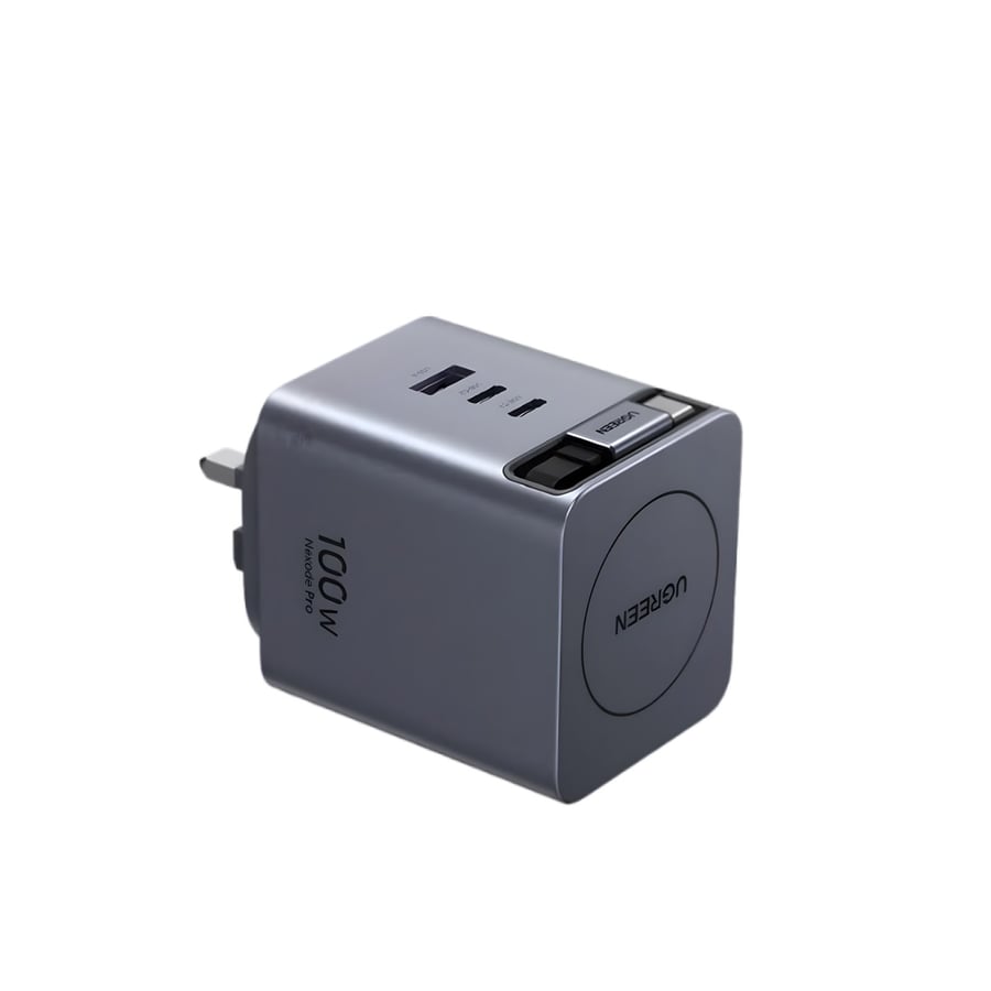 UGREEN يوجرين شاحن جداري Nexode Pro بتقنية GaN وسلك قابل للسحب بمنفذين USB-C وبمنفذ USB وبقوة 100 واط رمادي = 6941876268290