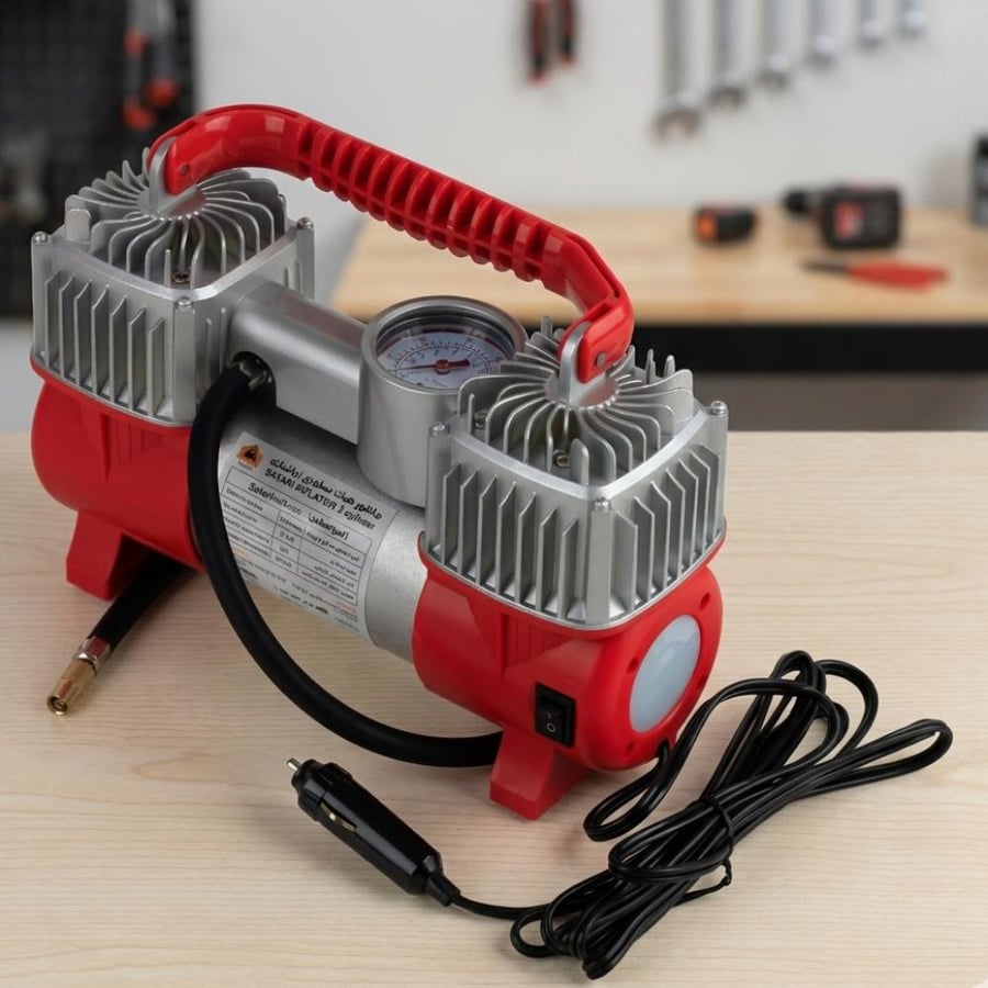 ماطور هواء أوتوماتيكي للسيارة سفاري مزدوج الأسطوانة 150 PSI مع مصباح LED وحقيبة – موديل SF 26078
