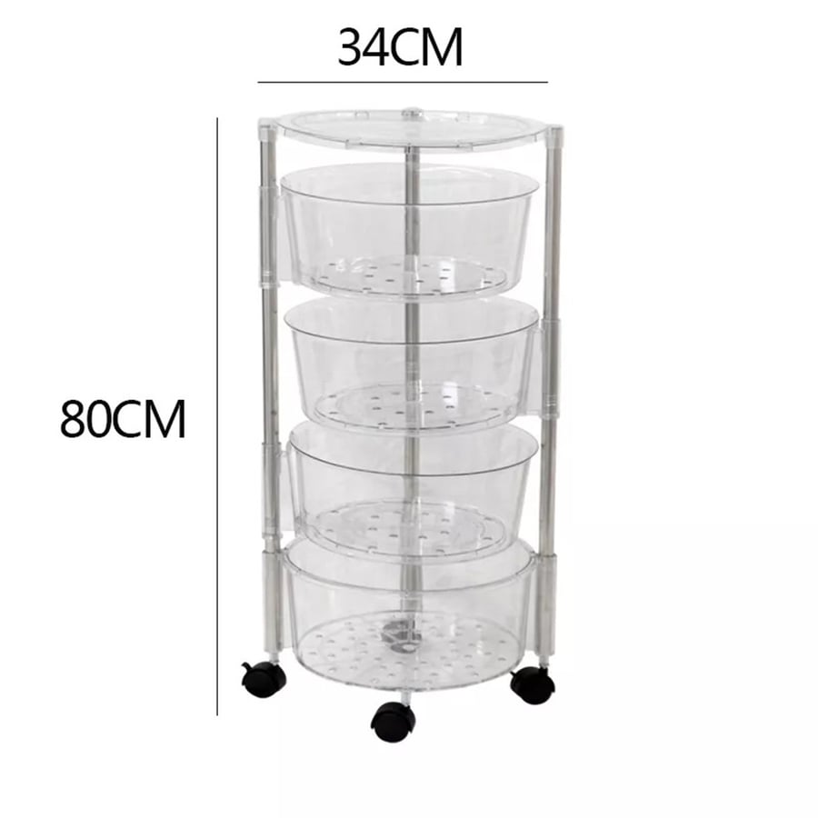Round acrylic storage basket with wheels 4 tiers