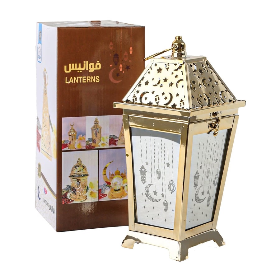 فانوس رمضان عمودي ومزخرف باللون الذهبي