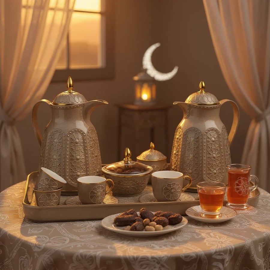 طقم ضيافة روز الفاخر (24 قطعة) - نقشة النجوم الملكية والذهب | ضمان حرارة 3 سنوات