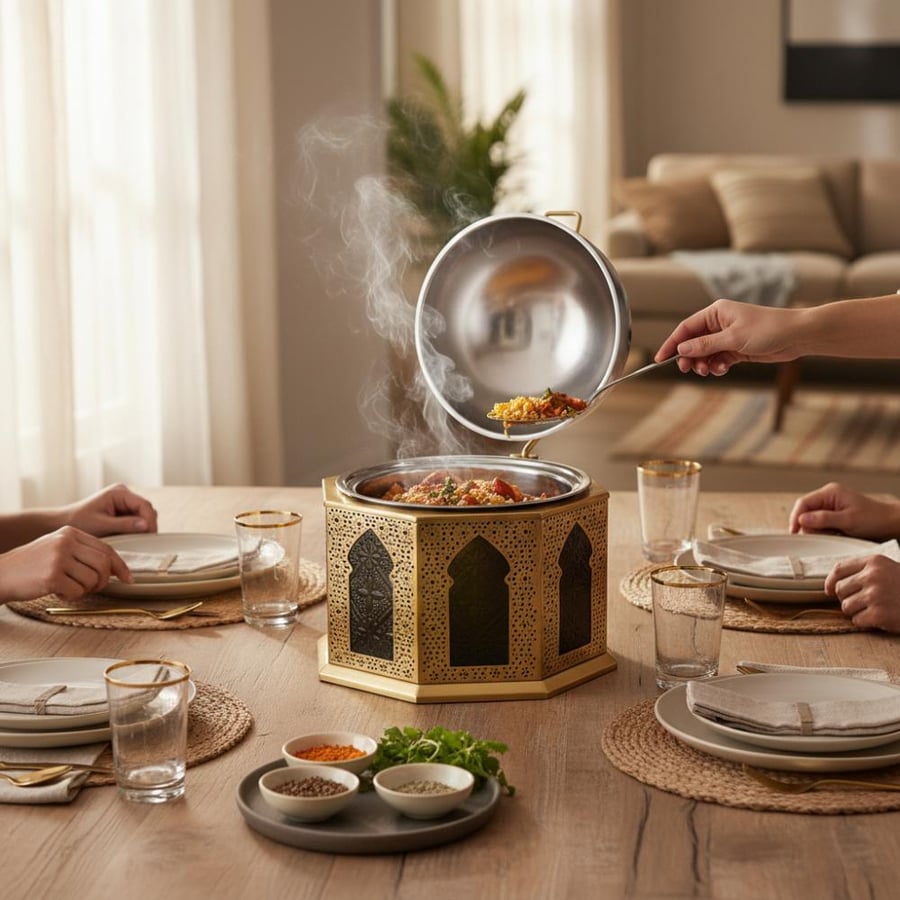 سخان طعام هندي ملكي بنقوش إسلامية فاخرة | ستيل أصلي مقاوم للصدأ بمقاسين (4L - 6L) - أرقى الضيافة