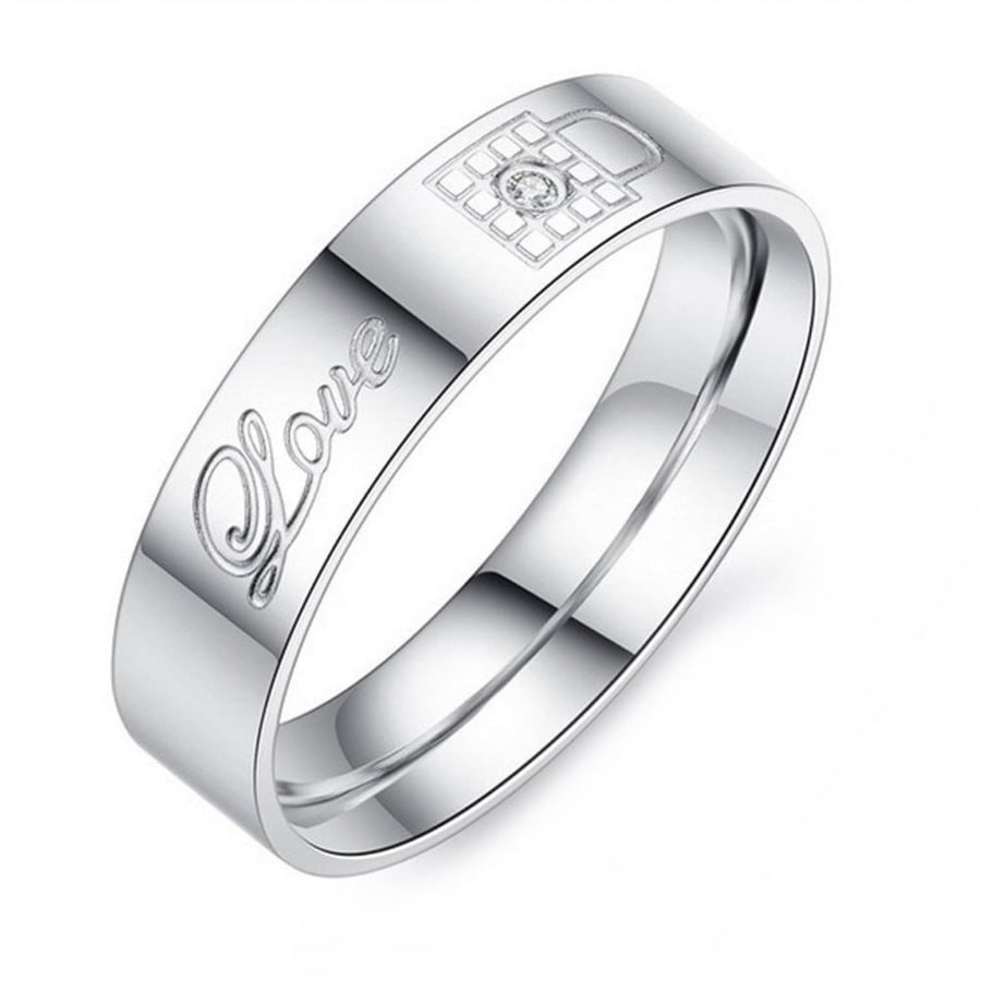 Couples rings engagement marriage connection silver plated shaped lock and key decorated with zircon stone