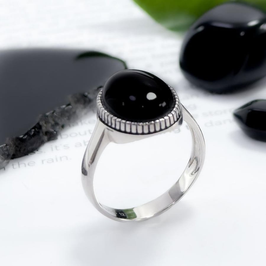 خاتم فضة رجالي 925 بحجر عقيق أسود من Pura Silver