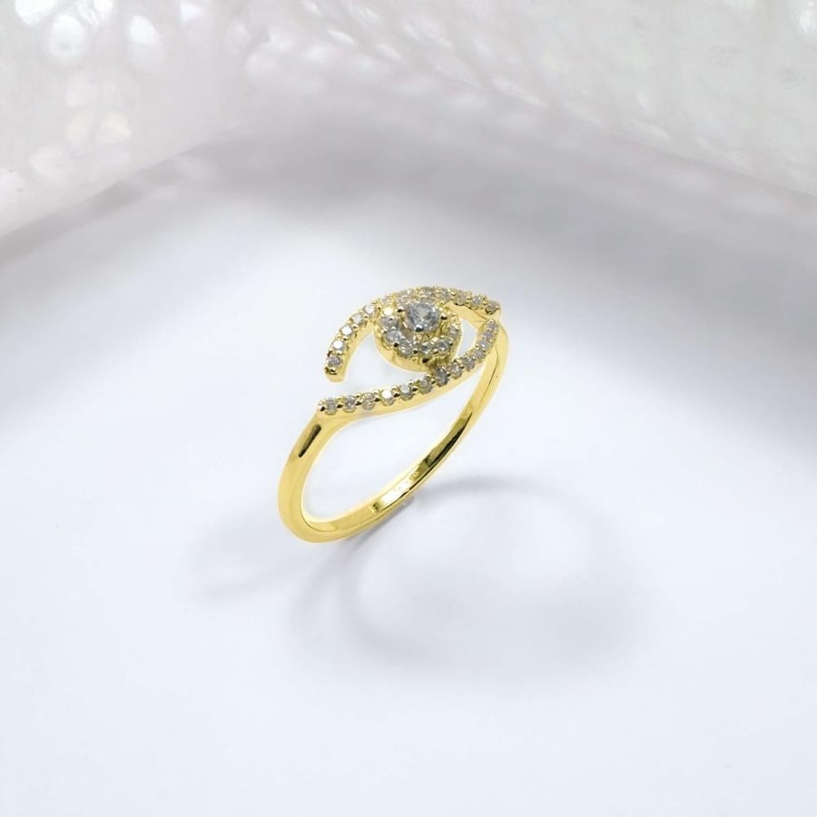 خاتم 925 silver نسائي تصميم عين لامعة-مطلي ذهب- بيورا