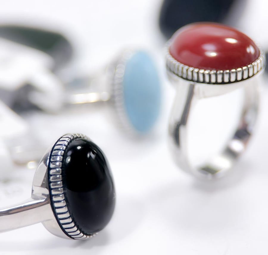 Silver rings for men 925 with brown, black, and turquoise agate by Pu