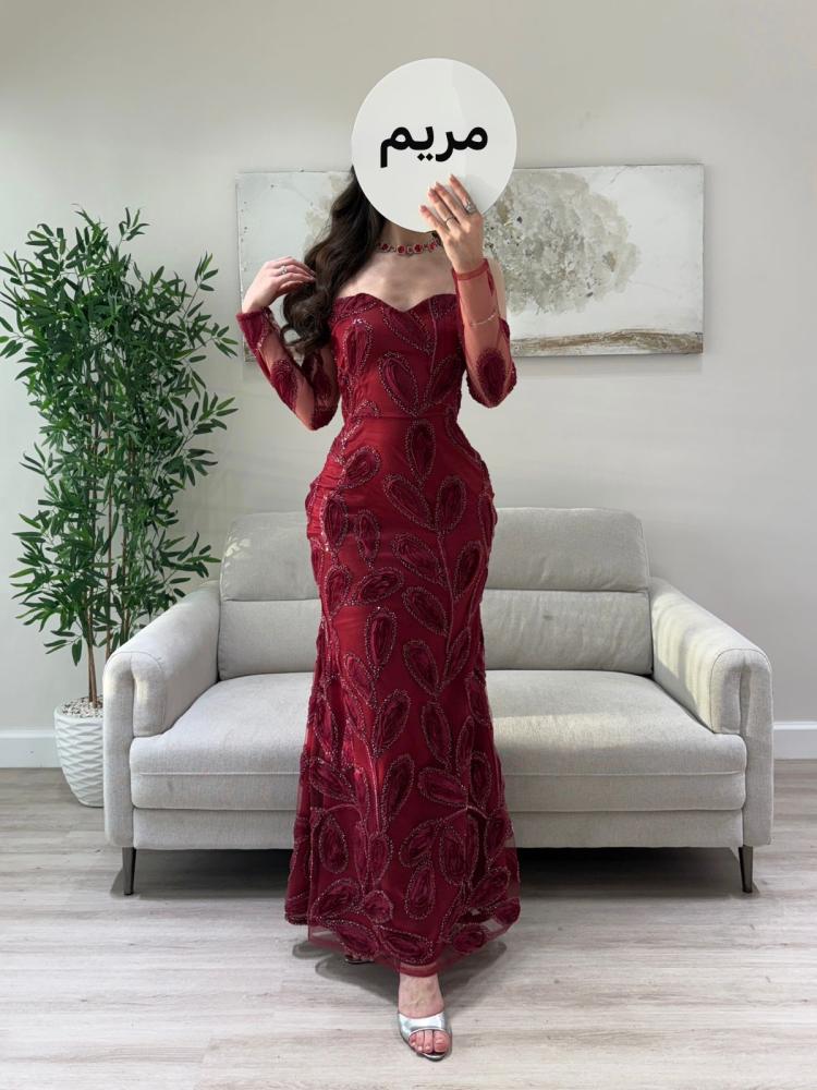 فستان سهرة أحمر خمري