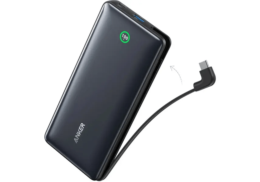 بطارية انكر نانو بسعة 20 الف ملي امبير بقوة 30W بمنفذ تايب سي ومنفذ USB مع سلك تايب سي - اسود