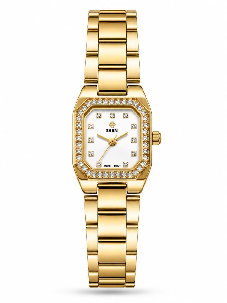 ساعة SEEN TIME ST-6067 نسائية ذهبية بميناء لؤلؤ أبيض