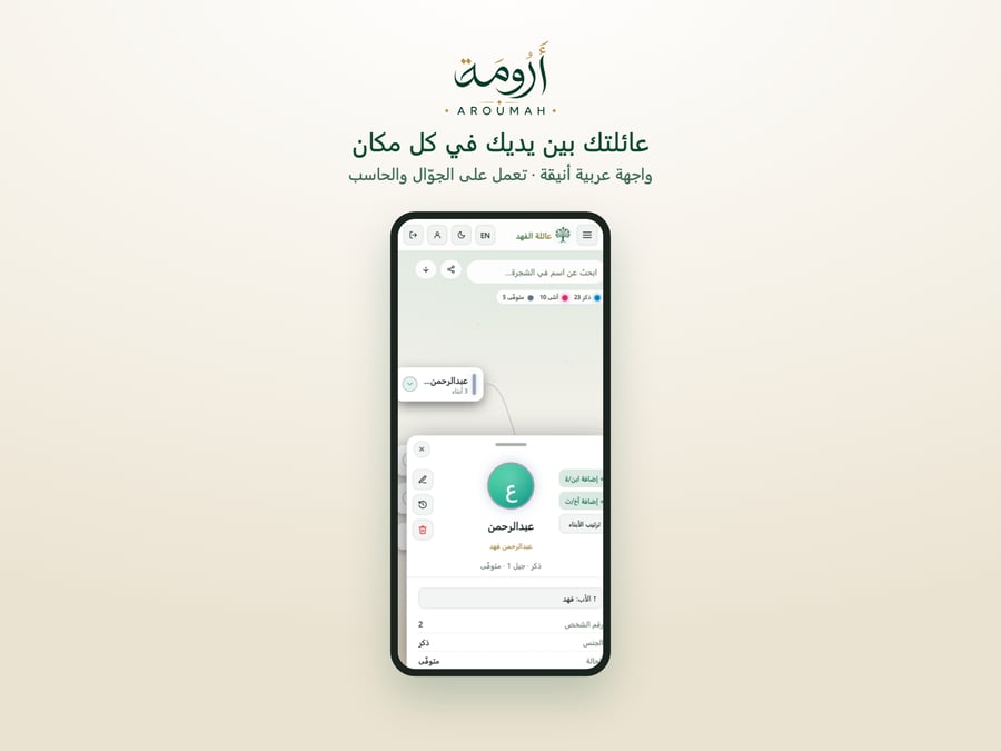 أرومة – باقة برو | شجرة العائلة التفاعلية للعائلات الكبيرة