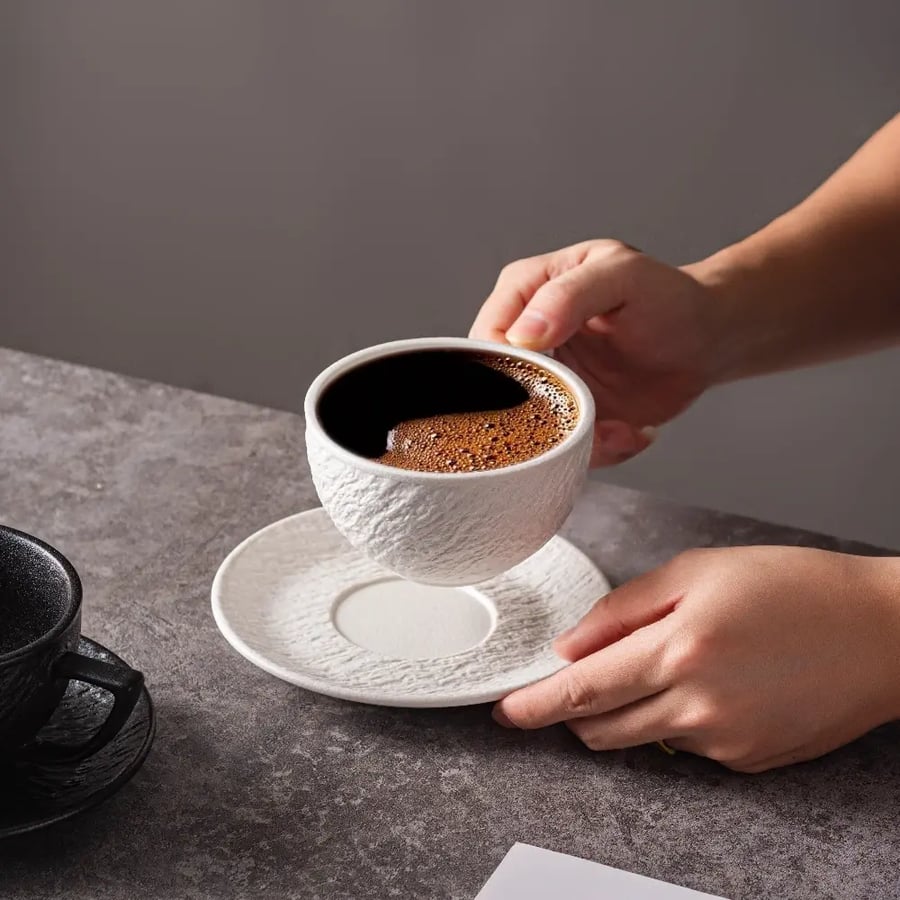 كوب لاتيه سيراميك روك مع صحن