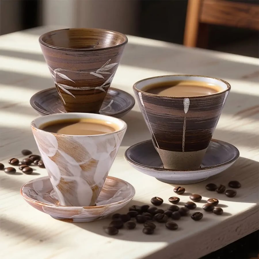 كوب كابتشينو سيراميك ياباني 200ML مع صحن