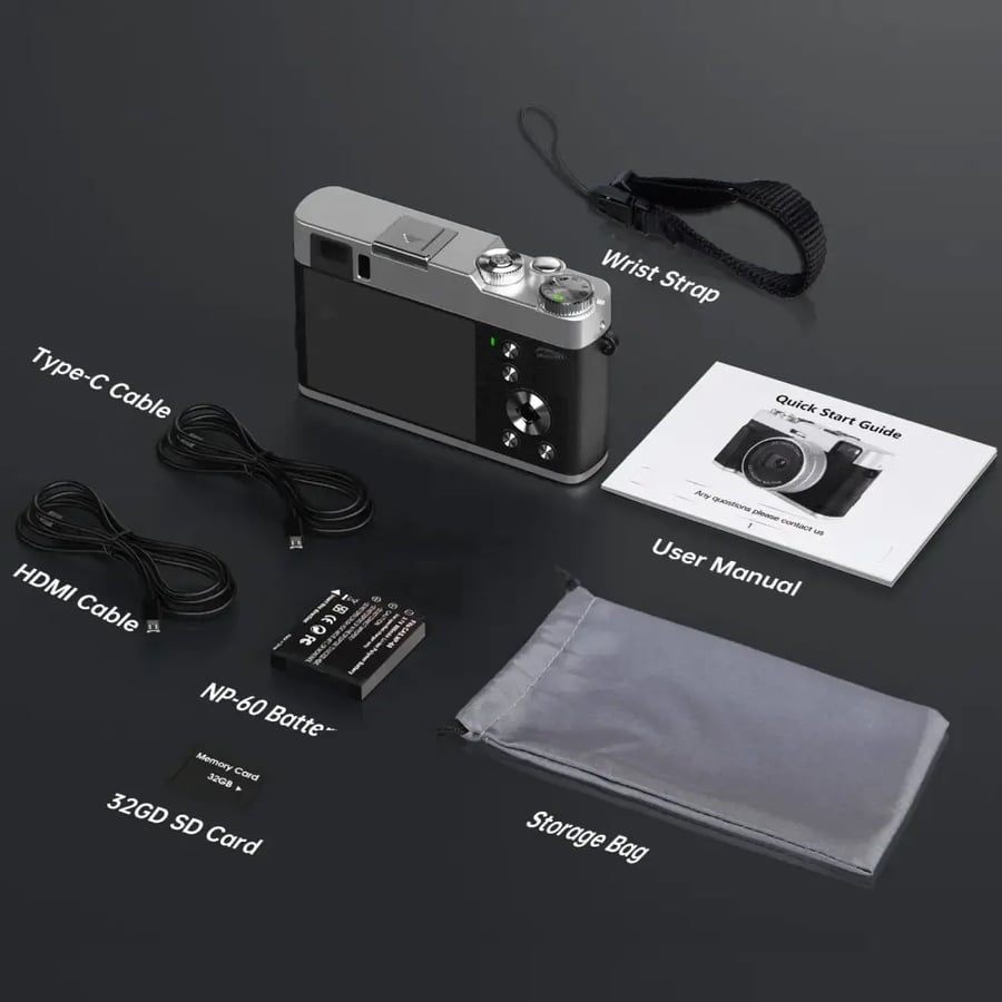 كاميرا رقمية ريترو 4K 48MP مع تكبير 16X وضوء LED
