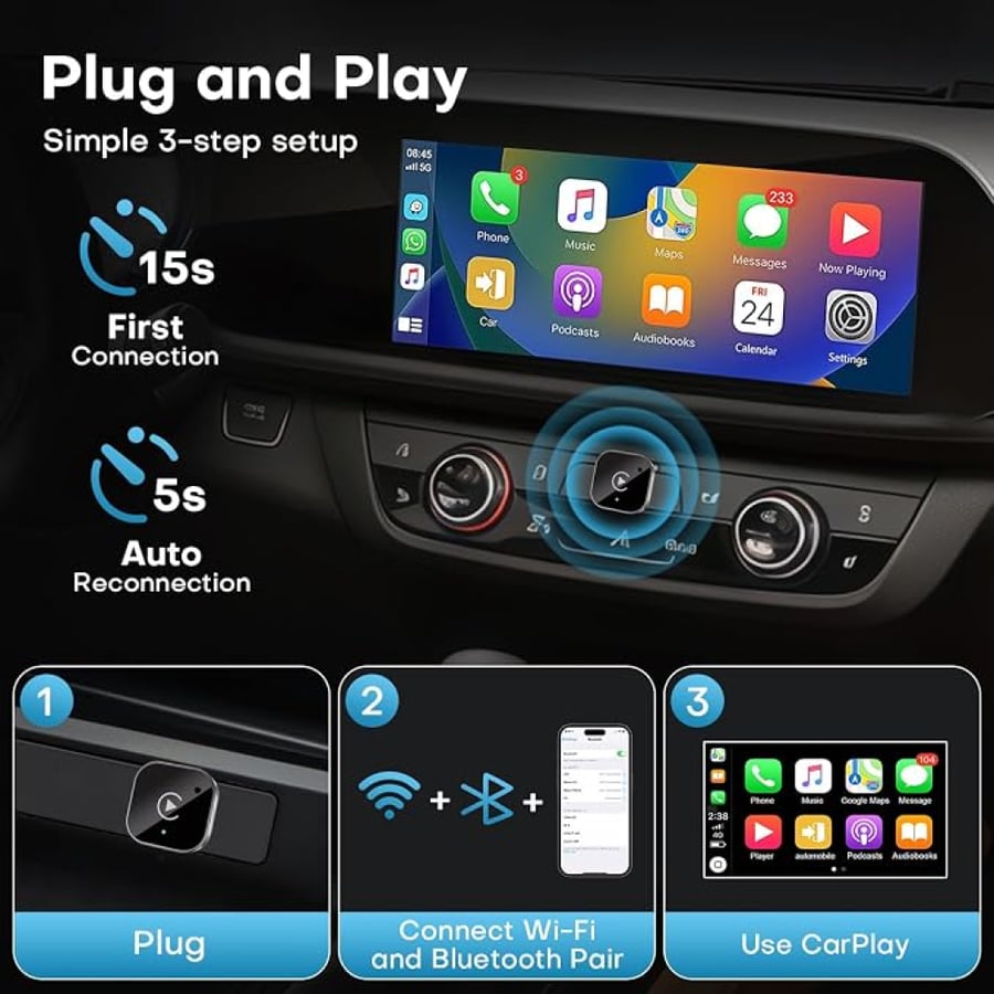 محول لاسلكي CarPlay وAndroid Auto 2 في 1 – تشغيل تلقائي واتصال سريع