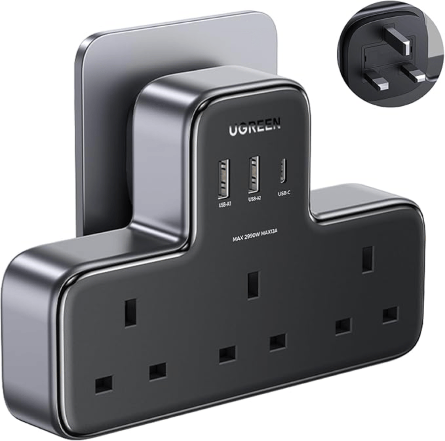 موسع مقابس UGREEN متعدد المنافذ 6 في 1 – حماية من زيادة التيار و3 منافذ USB