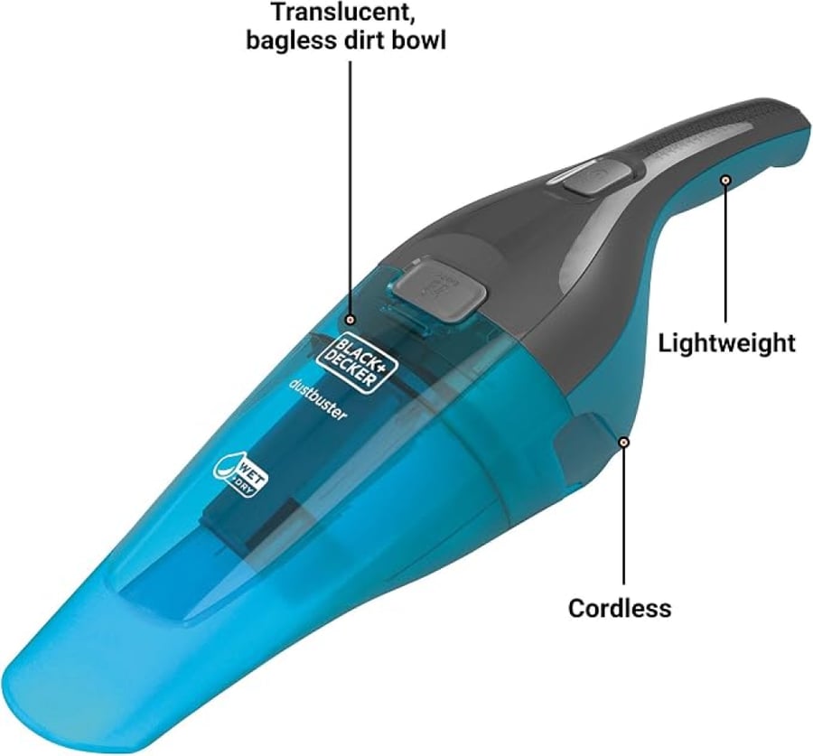 مكنسة BLACK+DECKER لاسلكية 2 في 1 – شفط جاف ورطب مع بطارية قابلة للشحن