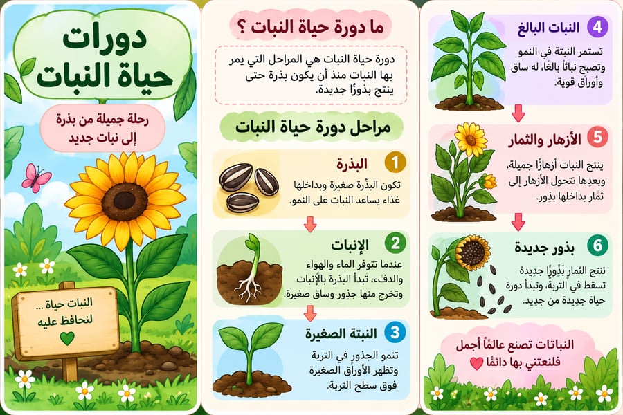 دورة الحياة للنبات الصف الثالث ابتدائي مادة العلوم
