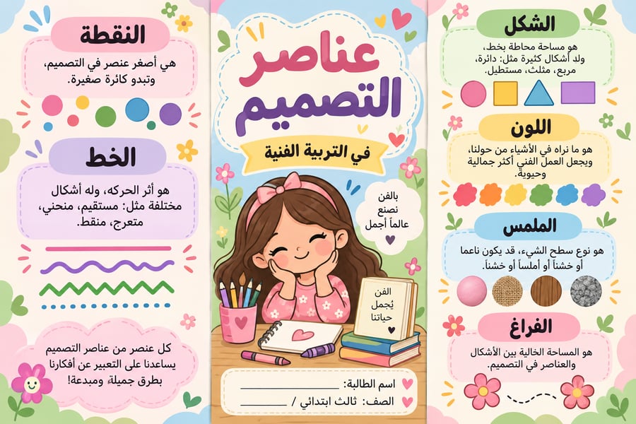 مطوية عناصر التصميم  تربية فنية ثالث ابتدائي