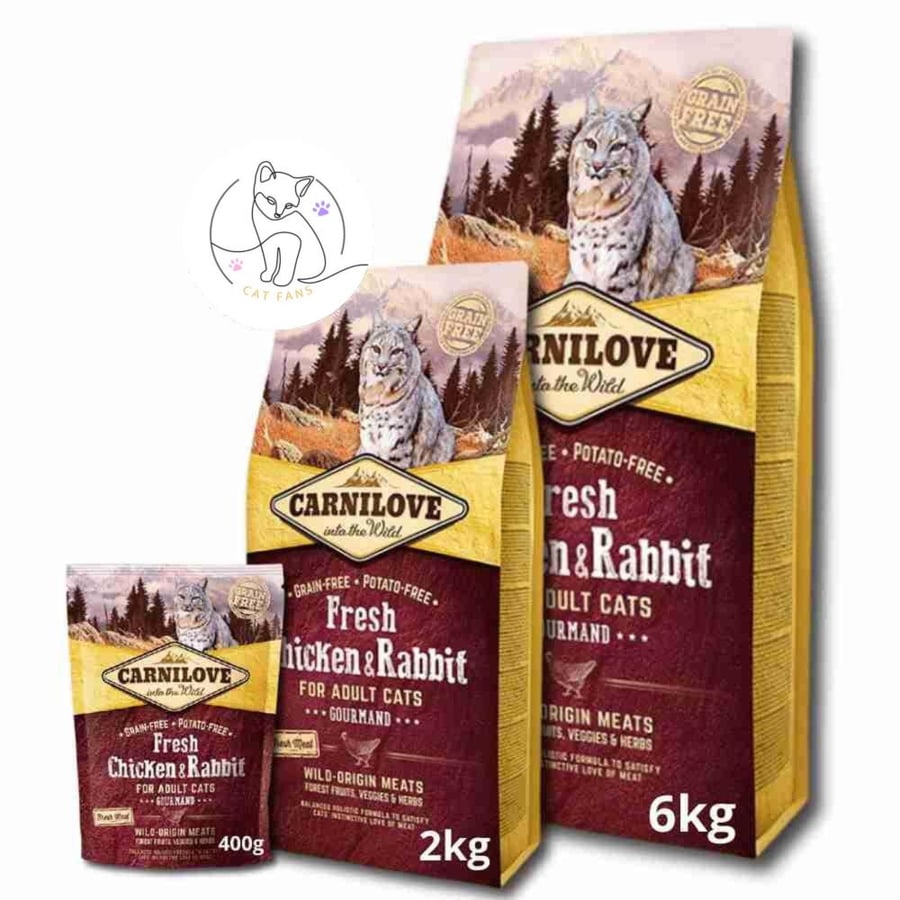 Carnilove dry cat food for adult cats, with fresh chicken and rabbit flavor – multiple weights