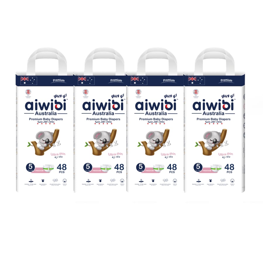 aiwibi Premium Ultra Thin Baby Diapers Size 5 - 48 Count, 4 Pack