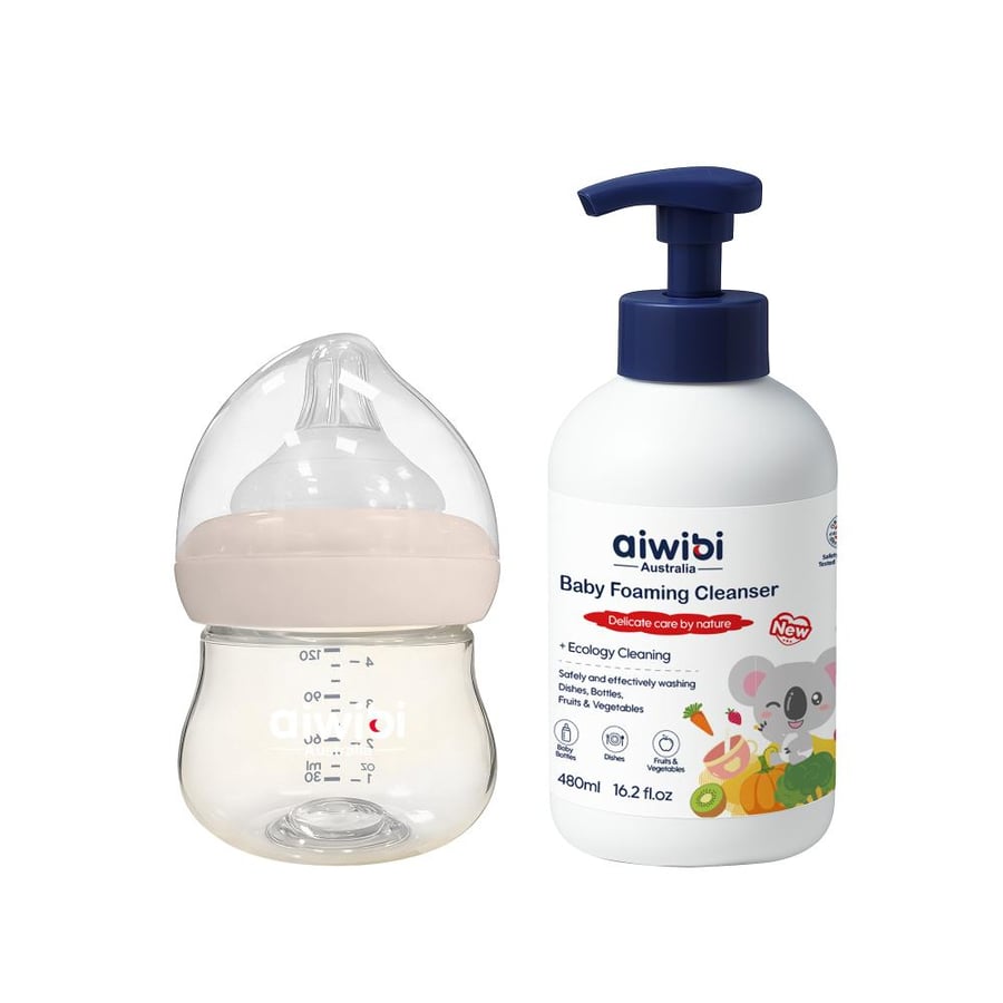 baby feeding bottle BPA free 120ml Pink and FOAMING CLEANSER 480ml