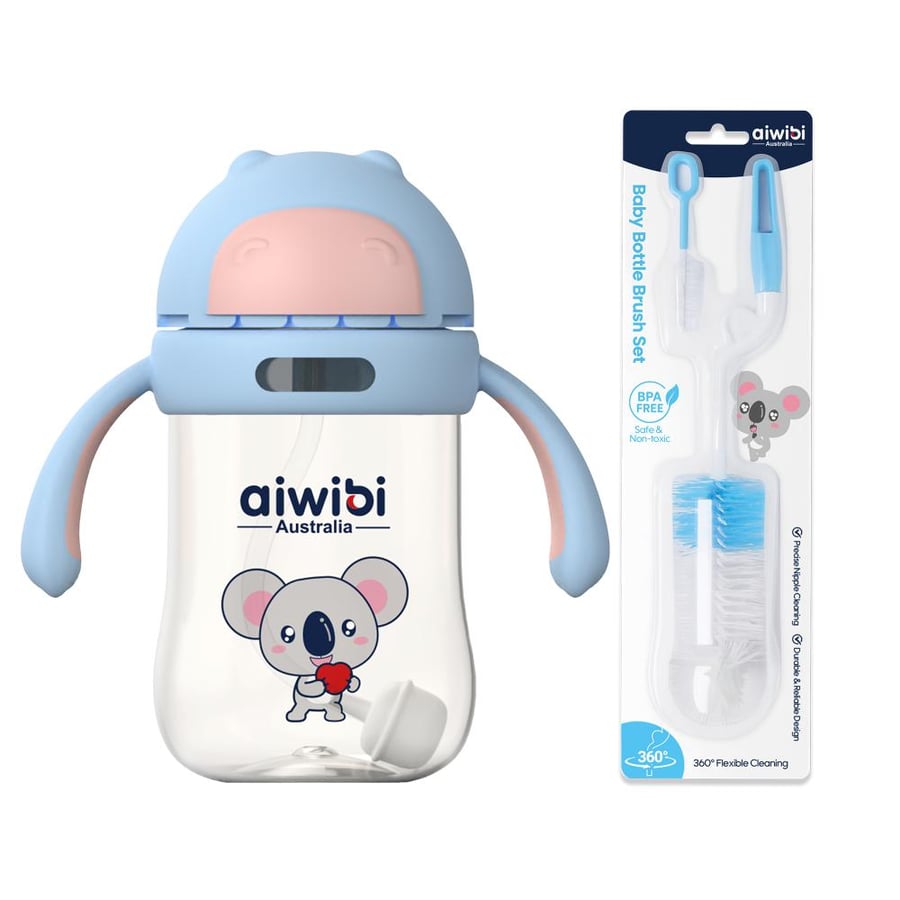 baby water bottle BPA free 300ML Blue with Free feeding bottle cleaning brush