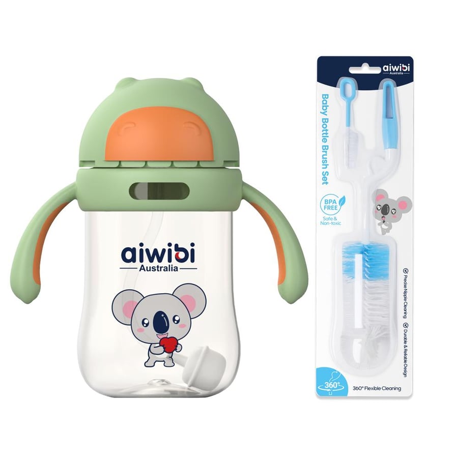 baby water bottle BPA free 300ML Green with Free feeding bottle cleaning brush