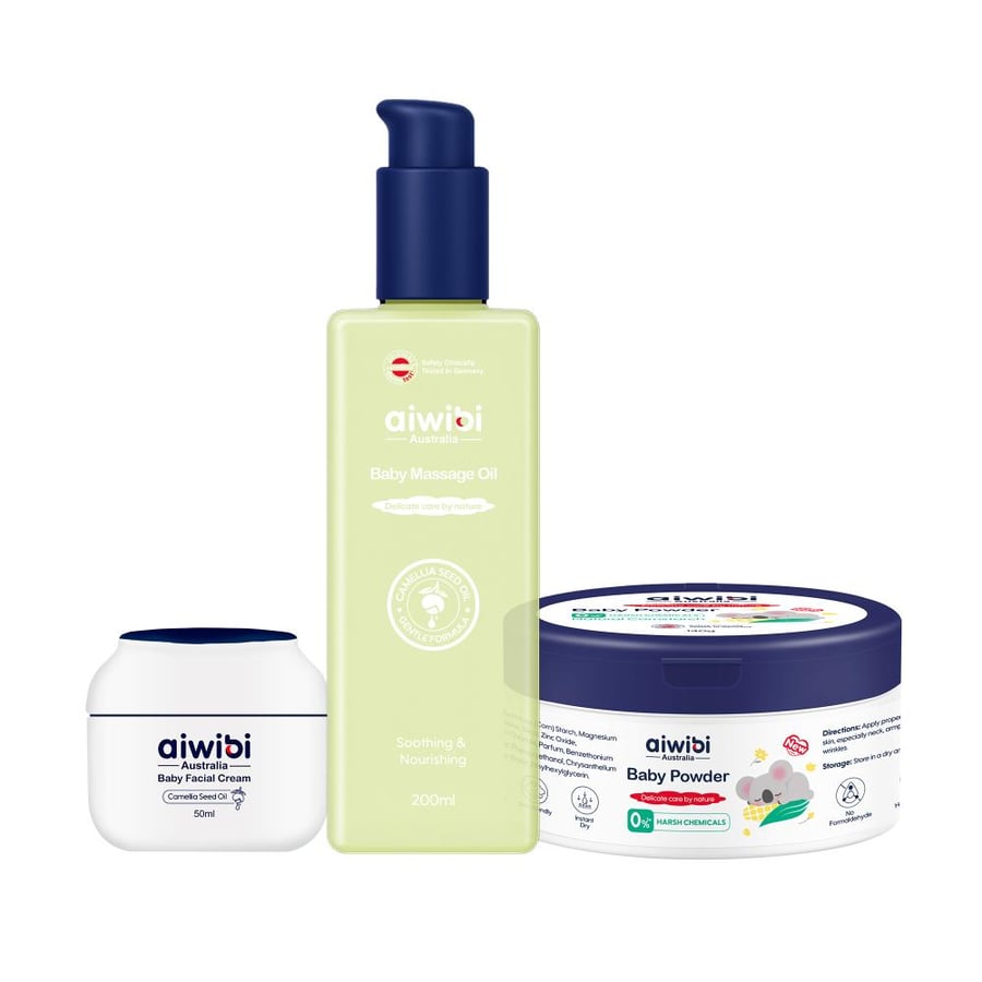 BABY FACIAL CREAM with natural camellia oil  50ml+ MASSAGE OIL with natural camellia oil 200ML+POWDER 140g