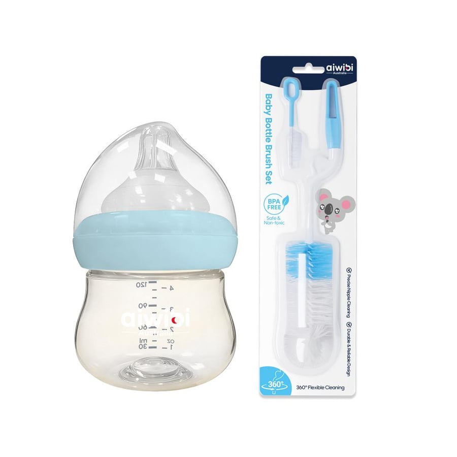 baby feeding bottle BPA free 120ml Blue with Free feeding bottle cleaning brush