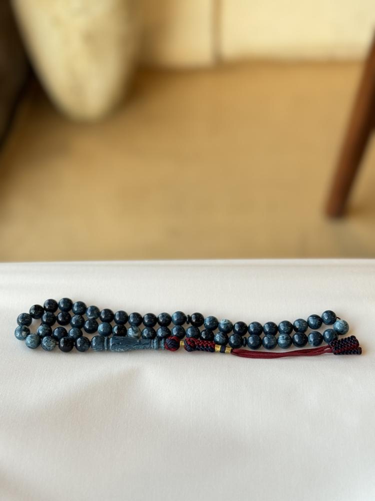 92 prayer beads Belgian stone with fabric pendant, number of beads 51, bead size 10 mm