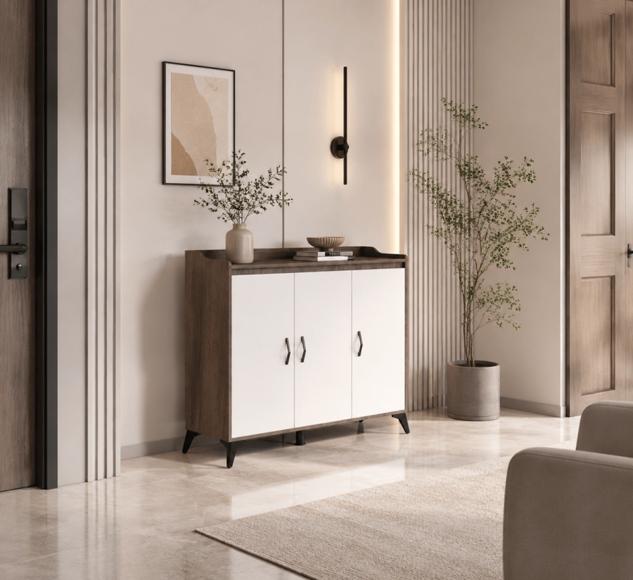 خزانة أحذية متعددة الاستخدامات ١٠٠ سم بالبني والأبيض
