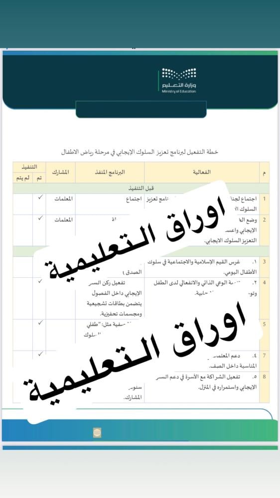 ملف تعزيز السلوك الإيجابي لرياض الأطفال والطفولة المبكرة لعام 1448هـ
