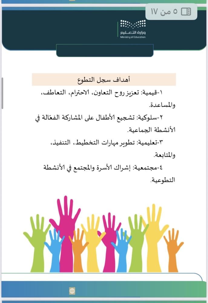 ملف العمل التطوعي لمرحلة رياض الأطفال لعام 1448هـ
